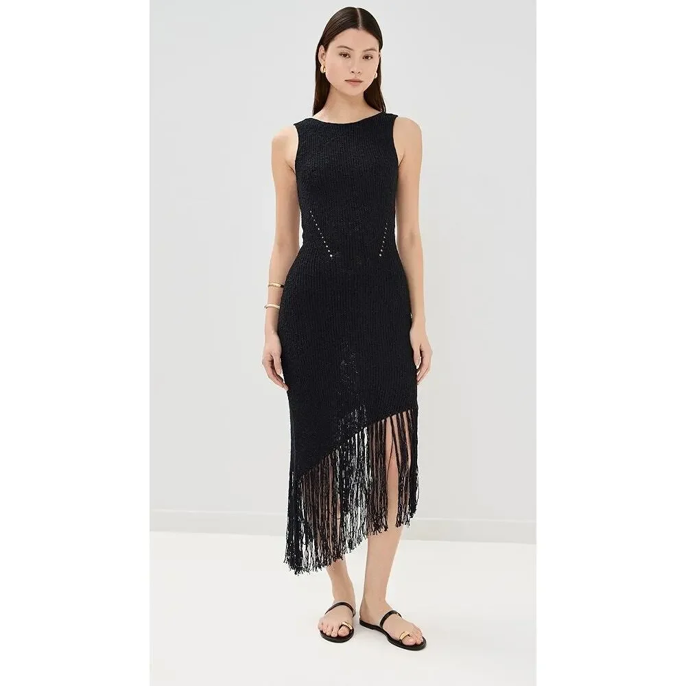 NWT RAILS Rylee Fringe Asymmetrical Sleeveless Dress Black Large L